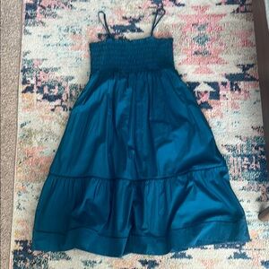 Chic Teal Smocked Bodice Sun Dress